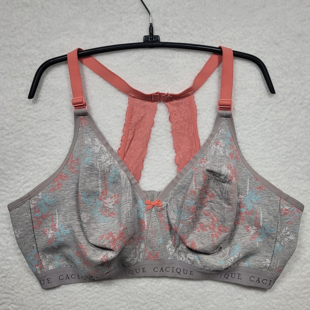 Cacique Gray Coral Floral Print Cotton Blend Racerback Bra
